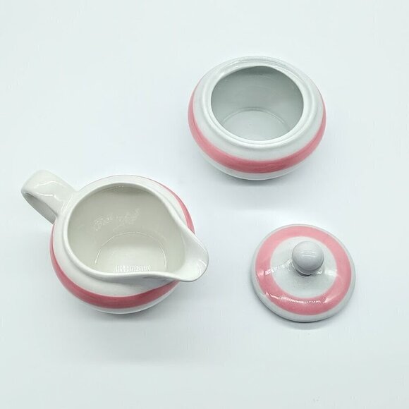 Arabia Finland Ribbons Pink Mini Covered Sugar Bowl & Creamer Pitcher Set - Picture 3 of 8